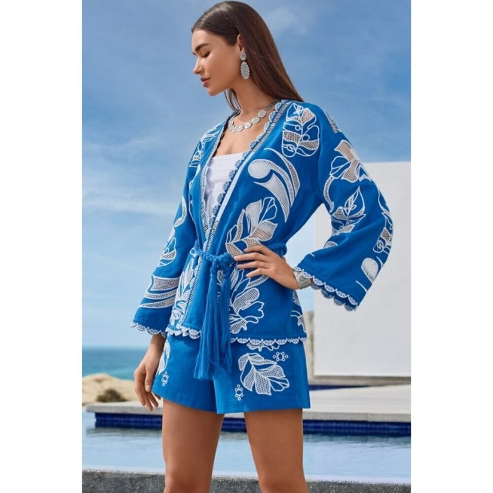 💕JOHNNY WAS JADE💕 Jodie Easy Jacket + Jenah Short Set ~ Blue Small S NWT